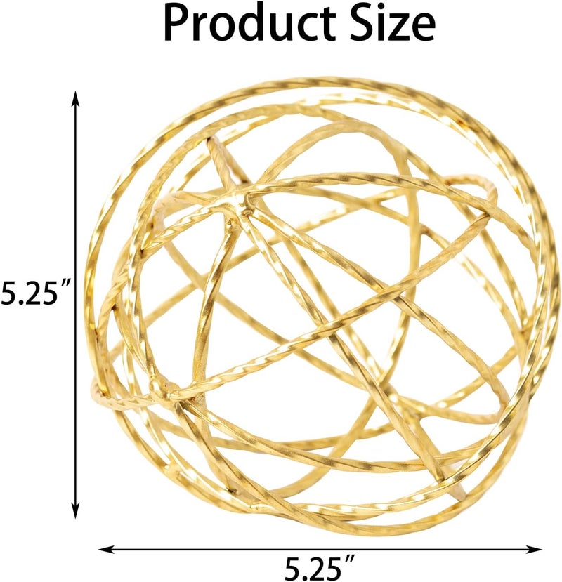 TICKCACY Metal Decorative Ball Gold Metal Geometric Sphere Iron Ball Table Decor Tabletop Orbs Decorations for Home Living Room Bedroom Bookshelf Coffee Tables, 5.25 Inches - Image 3